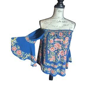 Blue Rain Off Shoulder Bell Sleeve Size Medium